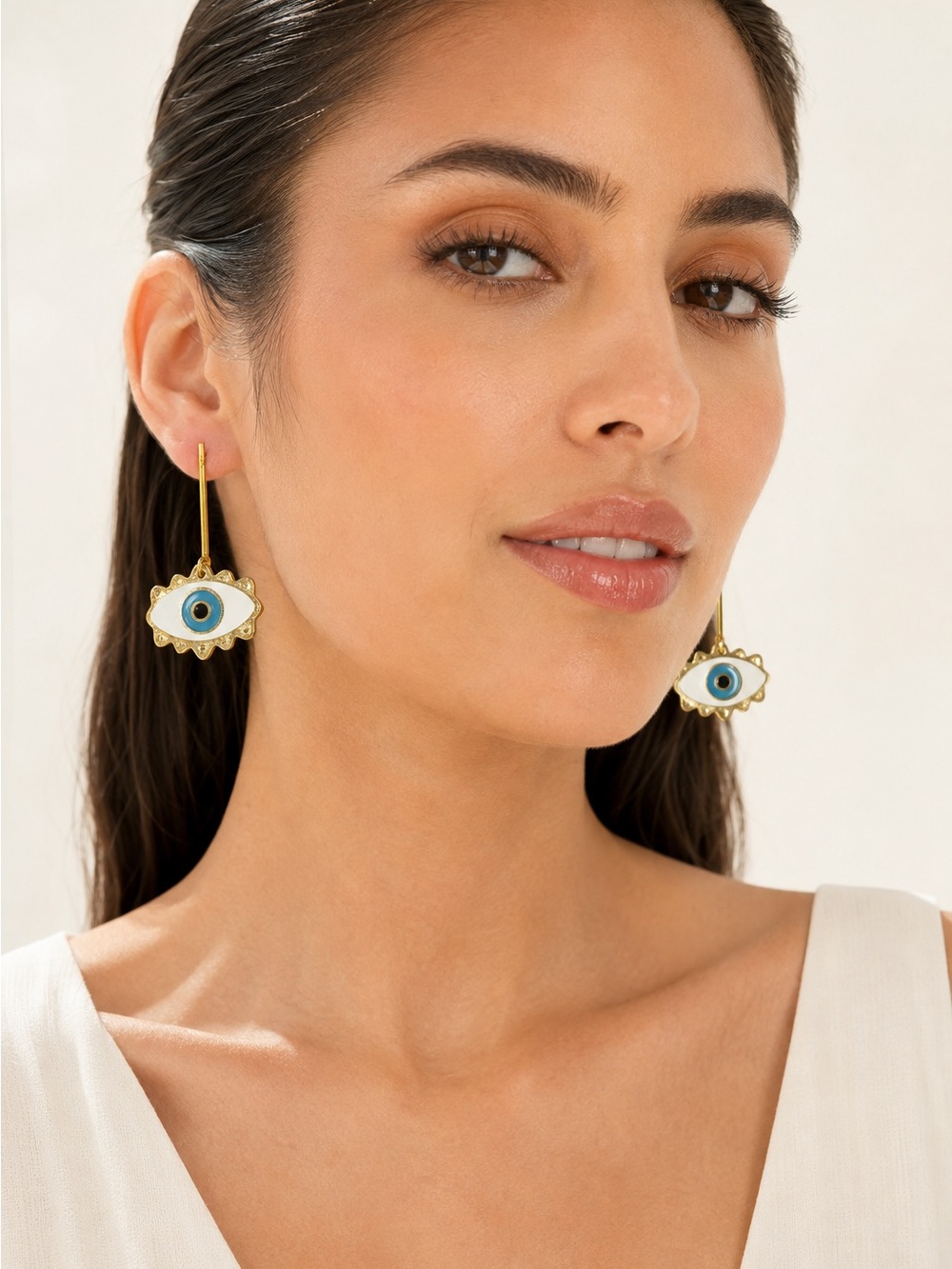 Gold Turquoise Evil Eye Statement Drop Earrings